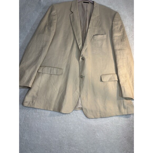 Andrew Fezza Men’s Classic Fit Blazer Jacket 50 L Beige Linen Sport Coat - Picture 2 of 16